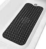 TIKE SMART Extra-Long Non-Slip Bathtub & Shower Mat 39"x16" (Smooth/Non-Textured Tubs Only) Safe, Clean, Machine-Washable, Superior Grip&Drainage, Vinyl, Opaque Black