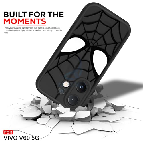 Image of AESTMO Back Case Cover for Vivo V60 / V60E / T4 Pro 5G Cover | Spidey Face Mask Design | Silicone Case | Full Body Protection | Camera Protection Back Cover for Vivo V60 / V60E / T4 Pro 5G (Black)