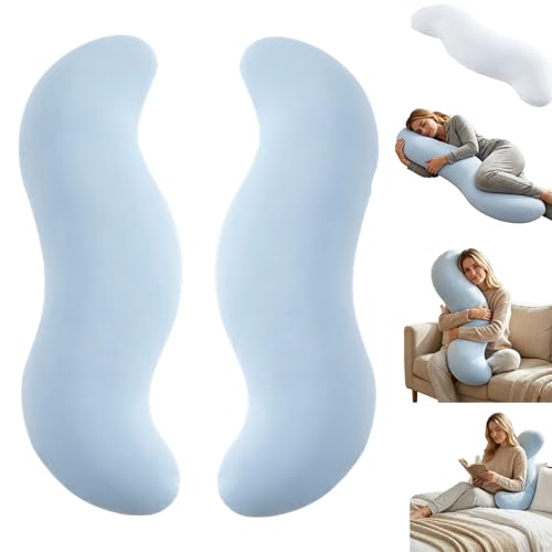 Pea Pod Body Pillow for Side Sleeper,Soft Cooling Long Bolster Hug Pillow,Ergonomic Pea Pod Full Body Pillows for Adults,Curved Sleep Pillows for Back Hip & Leg Support (2, Blue)