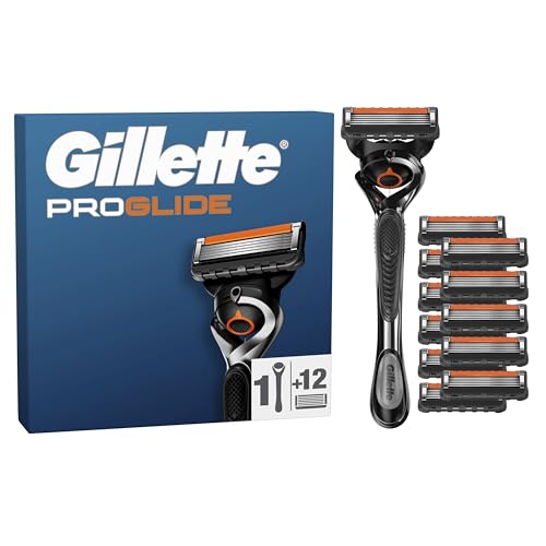 Gillette Rasoir Pour Hommes Proglide, 12 Recharges A 5 Lames, AUTHENTIQUES, Avec Bande Lubrifiante Avant Et Après Pour Un Rasage De Près Et Un Confort Incroyables, 1...