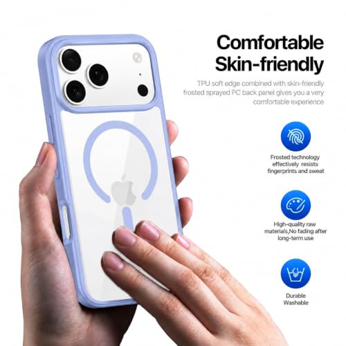 Image of DIZORO Compatible iPhone 17 Pro Max Case,(Compatible with MagSafe) Non Yellow Military-Grade Drop Protection & Hard PC Back Cover Slim Transparent Anti-Scratch Shockproof Phone Case - Official Blue
