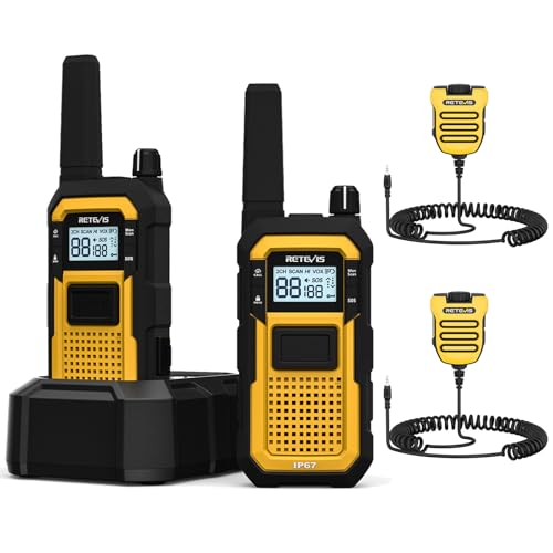 Image of Retevis RB48 Advanced Triple Prooof Walkie Talkies with Shoulder Mic,MIL-STD 810H,VOX,Vibration Reminder,Dual PTT,SOS,NOAA,10 Call Bells,Mic-Noise Reduction&IP67 Waterproof (2 Pack)