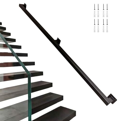 階段用鋳鉄製手すり、30cm-600cm壁掛け式階段 欄干(ブラケット付属)、黒色金属製角パイプ階段 手すり子(330cm)