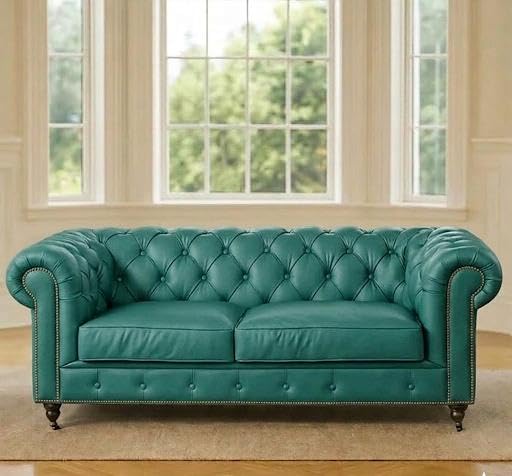 Image of Modern Classic Design Leatherette Luxury Chester Sofa Set with Button Tufted, Sofa for Living Room Home, Office, Hotel, Restaurant, and Lobby Living Room Set (Tel Green, 3+2=5 Seater Sofa)