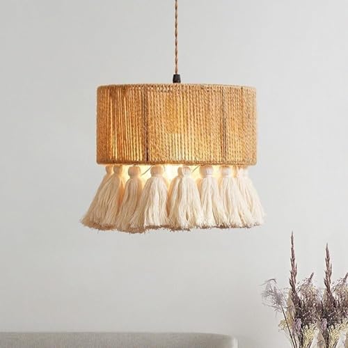 Lámpara Colgante Moderna de Bohemio costero con Cuerda de cáñamo y ratán, Tejida a Mano, rústico, Moderna, de Gran tamaño, para Cocina, Isla, Comedor, Sala de Estar y Restaurante.