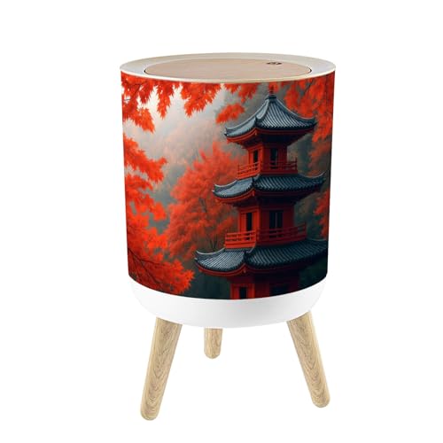 Caneca de basura pequeña con tapa y patas de madera