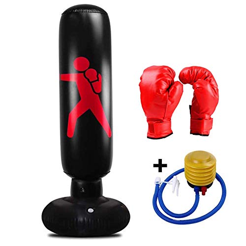 YJHH Saco De Boxeo Hinchable De 160 Cm, con Soporte, Saco De Arena para Ninos, Punching Bag De 1.6M con Guantes, Entrenamiento De Taekwondo, Entrenamiento De Boxeo Pesado, Muay Thai,Negro