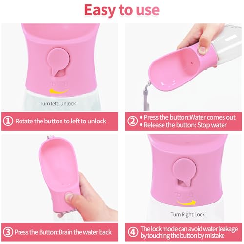 Dog Water Bottle Portable with Food Container, Travel Pet Water Bottle for Cat, Rabbit, Puppy Essentials for Walking,Hiking,Travel (Pink 10oz) - Image 5