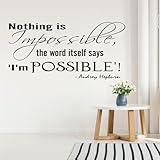 Nothing is Impossible – Audrey Hepburn Quote Wall Decal | Inspirational Vinyl Wall Sticker for Beauty Salon, Makeup Room or Vanity Area | Feminine Motivational Salon Decor