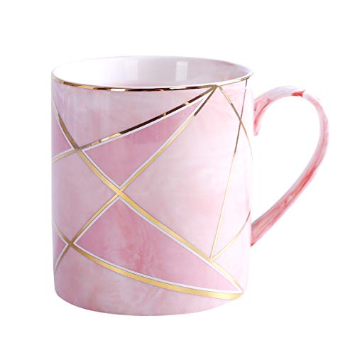 🔥 Crazy Deals WAVEYU Ceramic Mug, Pink Large Coffee Mug Marble with Handle Decoration with Sparky Gold Girly Coffee Tea Cup for Girl Women,14 oz (Pink)