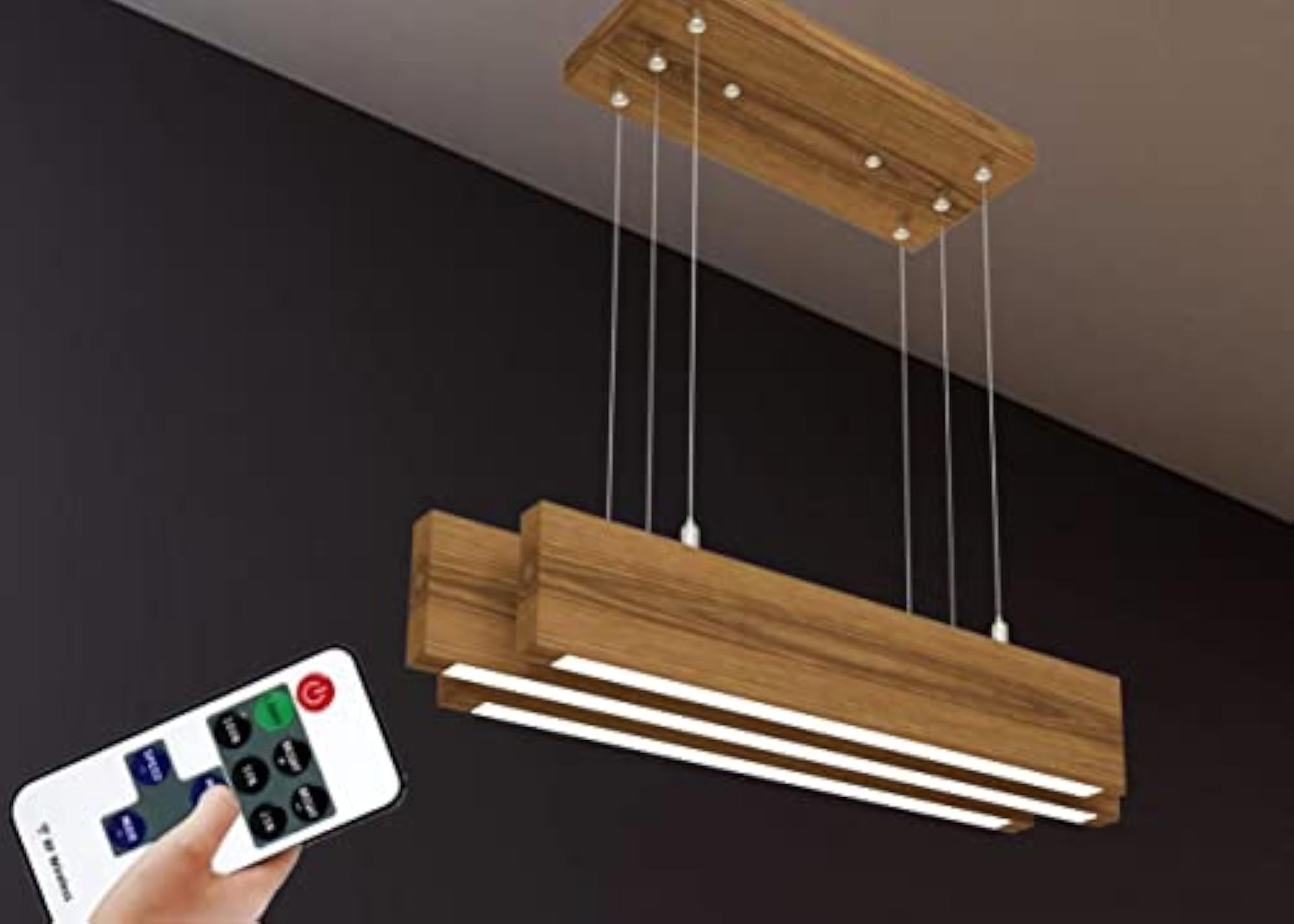 Wooden Pendant Ceiling Light with Acrylic Shade, Rustic Modern Design