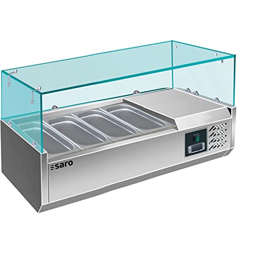 SARO EVRX 1200/380 Vitrina refrigerante para pizza y gastronomía, 120 cm, para 4 GN 1/3 hasta 150 mm de profundidad, acero inoxidable y cristal, control digital de temperatura 2-8 °C