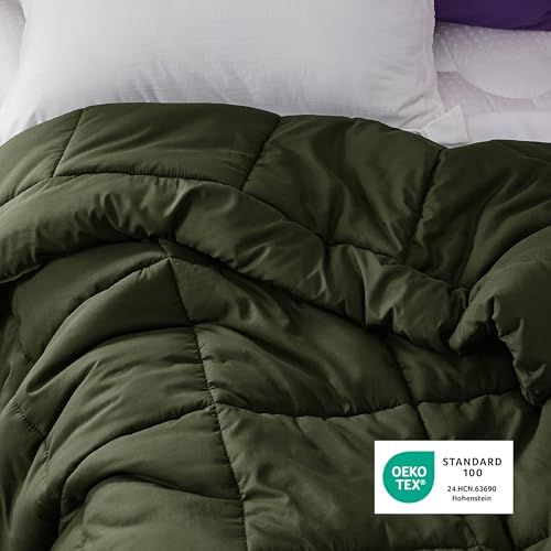 Image of Bedsure Comforter Duvet Insert - Quilted Comforters Twin Size, All Season Duvet, Down Alternative Bedding, with 8 Tabs, Gifts for Women /Men, Olive Green, Twin 88 x 68 Inches