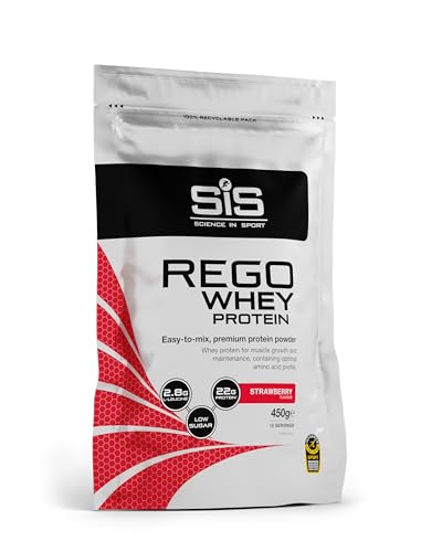 Science in Sport Rego Whey Protein 450g Fresa - Bebida regeneradora en polvo con carbohidratos, proteínas, electrolitos, vitaminas y minerales, Ayuda a entrenar eficazmente, 100% whey