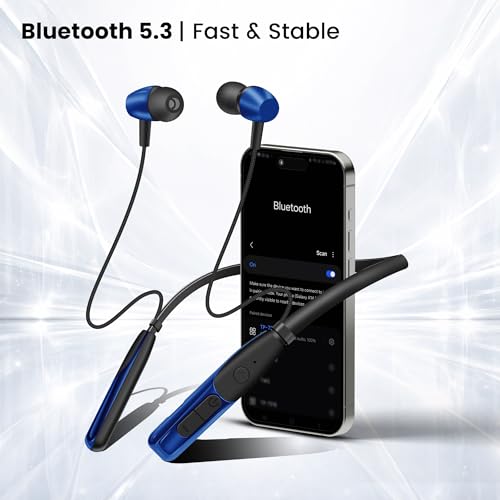 Image of TP TROOPS Wireless Bluetooth Neckband Headphone with 50H Playtime, Bluetooth v5.3 Earphone, 10mm Bass Driver, IPX4 Sweat Resistant, Type-C Fast Charging, Voice Assistant Support -(Blue)