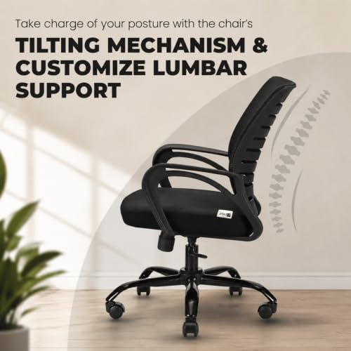 Image of Ayush Traders Ergonomic Mesh Office Chair with Cushioned Seat, Fixed Armrests, 360 Swivel, Height Adjustable, Durable Nylon Base & Smooth Wheels - Computer /Study Chair for Home & Office (Black)