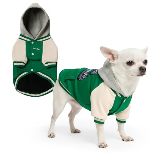 Image of Spark Paws Varsity Dog Hoodie - Premium Dog Sweater for Small, Medium, and Large Dogs | Warm Clothes for Pets, Winter Jacket Alternative - Green - M