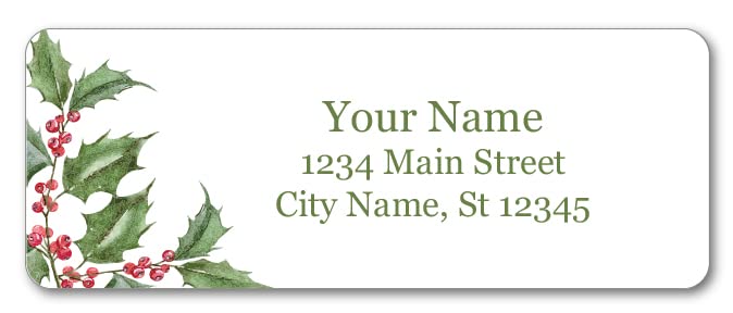 Personalized Return Address Labels - Christmas Holly Flowers - 60-120 Custom Self-Adhesive Stickers