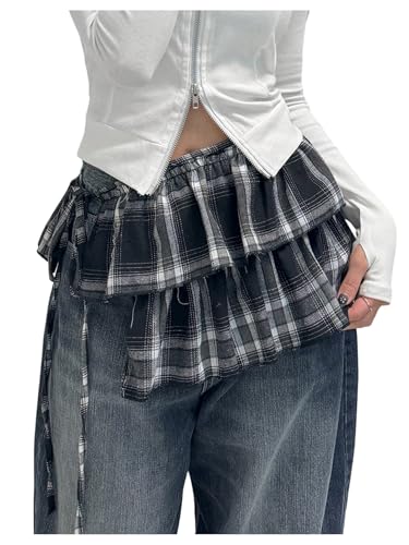 SHENHE Women's Plaid Layered Ruffle Side Tie Y2k Low Rise Coquette Wrap Micro Mini Skirt