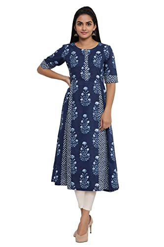Image of COTLAND Fashions Jaipuri Cotton A-Line Anarkali /Flared Printed Kurti for Women