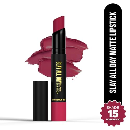 Image of Hilary Rhoda Slay All Day Matte Lipstick | Transfer-proof & Smudge-proof | Long-Lasting & Premium Creamy Lipstick | Waterproof & Vibrant Colour lipstick | 2.6g (Rosewood - Shade 15)