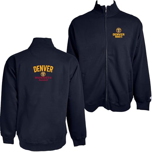 Blue 84 Denver Nuggets NBA Officially Licensed Full Zip Sweatshirt Embroidery Basketball Front/Back, Large Team Color