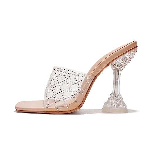 Cape Robbin Eli Sexy Clear High Heels For Women, Square Toe Transparent Shoes Heels - Nude Size 10 #TOP1