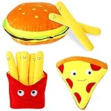 Yookeer 3 Pcs Food Stuffed Plush Toy Includes Simulation French Fries Plush Pillow 12 Inch Cute Pizza Lovely Huge Hamburger Throw Pillow Soft Sofa Cushion Plushie Doll Toy for Kids Birthday Present