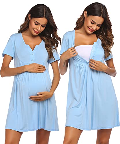 Image of Ekouaer Labor and Delivery Gown, Nursing Nightgown, Maternity Nightgowns for Hospital Short Breastfeeding Nightgown S-XXL