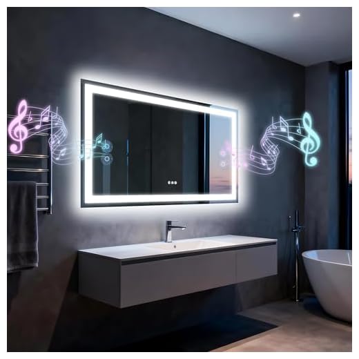 Olyvren Badspiegel Mit Beleuchtung120x70cm,Spiegel Mit Beleuchtung Bluetooth Dual Lautsprecher,Antibeschlagfunktion,Dimmbar 3 Farbtemperaturen,Speicherfunktion,IP56[Wandspiegel/2 Jahre Garantie]