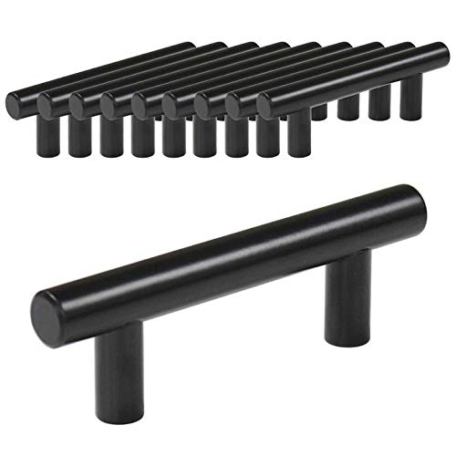 Probrico 10 PCS noir Acier Inoxydable Armoire De Cuisine T Poignée Meuble Tiroir Tiroir Boutons Placard PD1123HGD64 (64mm Centre Trou / 100mm Long)