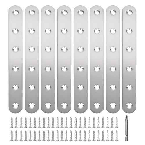 Image of 8 Pack Straight Brace,Flat Brace 5 inch x 0.75 inch,Stainless Steel Flat Metal Braces,Repair Bracket with Screws