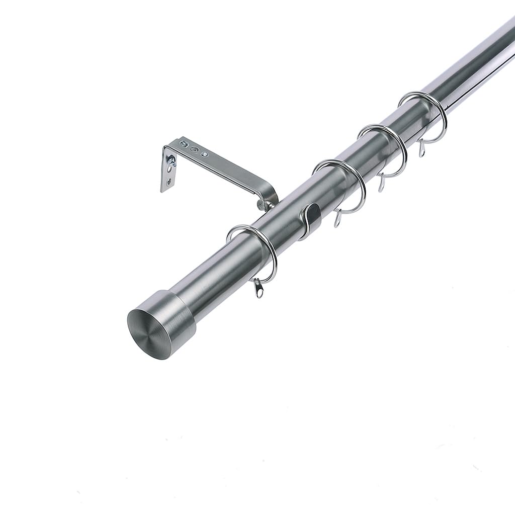Lister Cartwright 28mm Chrome Adjustable Extendable Metal Curtain Pole Set Rings with Stopper Finial Voile Easy fit to Outdoor, Bedroom, Living Room (210-320 cm)