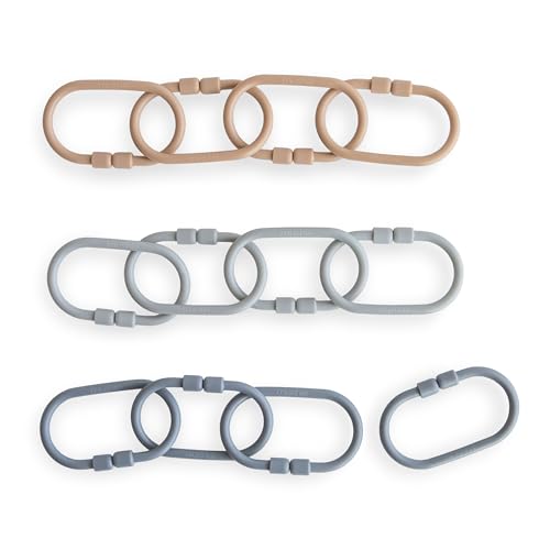 Image of mushie Baby Chain Link Rings Toy 12 Count | Multiuse Car Seat Stroller Connecting Toy (Natural, Stone, Tradewinds)