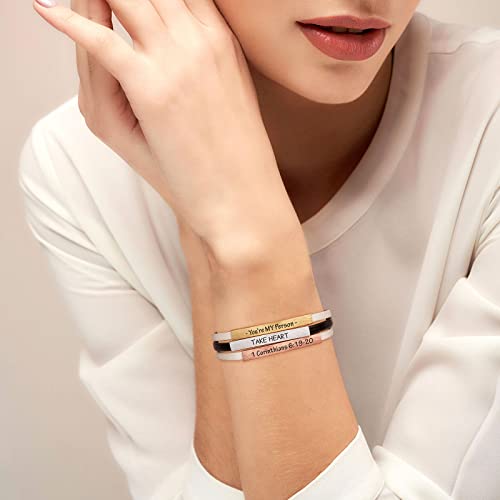 Lauren-Spencer Personalized Leather Bracelets For Women Engraved Bar Bracelets Custom Name Bracelet Leather Wrap Bracelets Customized Gifts For Women Girls Birthday Jewelry #TOP3