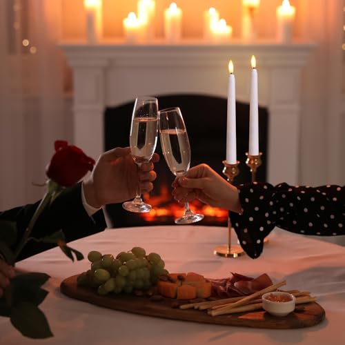 Image of Baquler 36 Pcs 8.5 Inch Flameless Taper Candles Battery Operated Taper Candles Bulk LED Flickering White Candlesticks for Wedding Church Table Centerpiece Halloween Christmas Party Decor