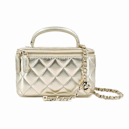 Image of M-ioi-M Small Genuine Leather Purse Quilted Crossbody Bag for Women, Mini Top-Handle Shoulder Handbag w /Gold Chain Strap