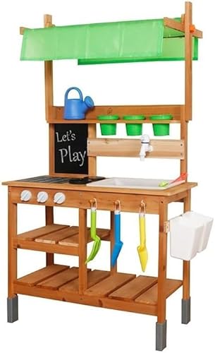 Wooden Kids Outdoor Play Toy Mud Kitchen with Adjustable Can