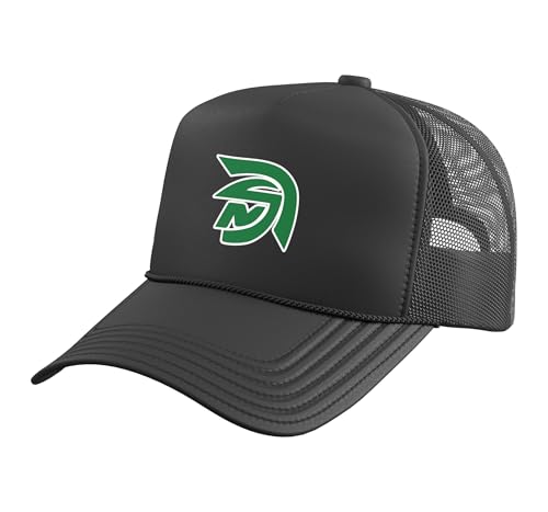 Newman Smith High School Trojan Green-White Outline Trucker Hat with Adjustable Mesh Back, Black