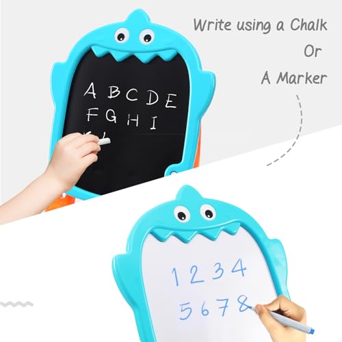 Image of Intelliskills Premium Double-Sided Tabletop Easel Board for Kids, Adjustable Writing Black & White Chalk Board with Duster, Chalk for Kids,Marker & Small Dusting Cloth,BIS Certified,2+Years,Ideal Gift