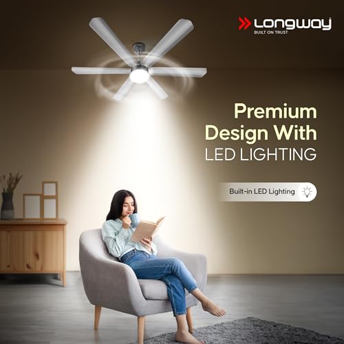 Image of Longway Luminair 1200 mm BLDC Ceiling Fan with Remote Control & LED Light|BEE 5 Star Rated Energy Efficient|Ultra High Speed 6 Blade Anti-Dust Decorative Ceiling Fan|5 Years Warranty (Gray, Pack of 1)
