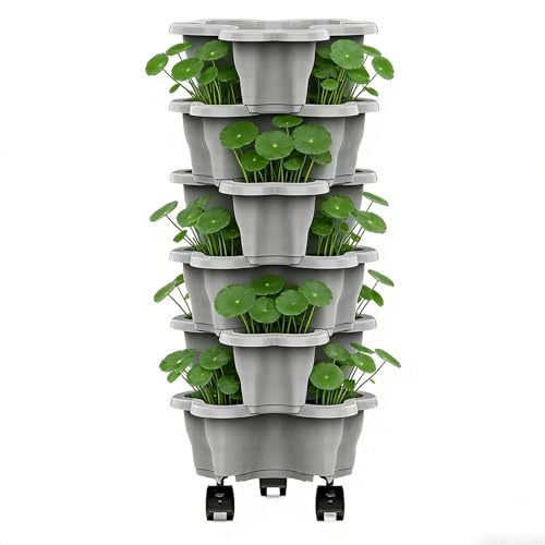Générique 9.84x3.94 Pouces Jardinière À Fraises Empilable Pots De Jardin Vertical Empilables avec roulettes ABS Niveaux Jardinière Empilable À Fraises...