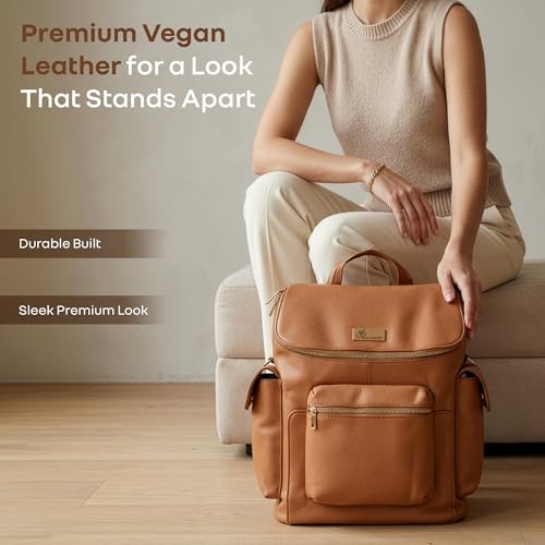 Image of R for Rabbit Caramello Bold Neo Diaper Bag for Moms, Vegan Leather Baby Bag with Insulated Bottle Pockets, Multi-Compartment Maternity Backpack, Stylish Travel Bag Upto 39 Litre Capacity (Tan Brown)