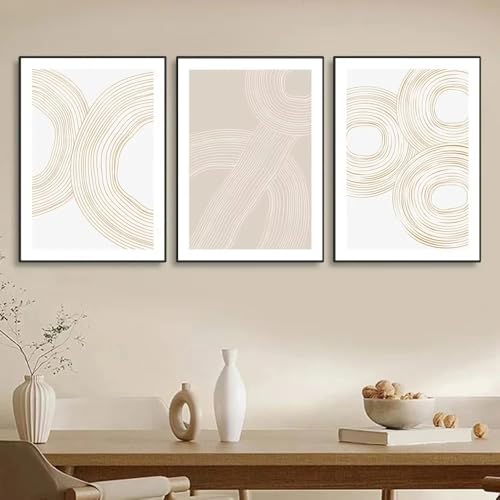 Cuadro Abstracto para Pared Salón Solución Decoración Minimalista Beige Pack 3 Pósteres 2