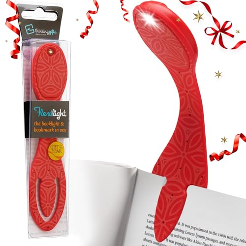Image of Gifts for Readers & Writers Book Light, Clip On Reading Light for Bed, 2in1 Flexilight & Bookmark, Small & Lightweight with a Soft Glow, 2 Batteries Included, Red