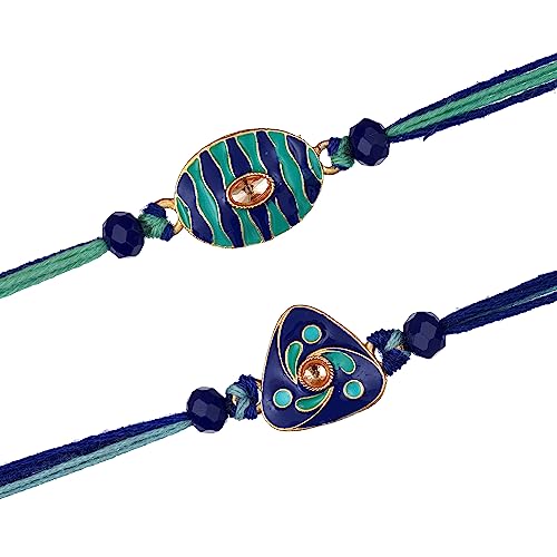 Image of eCraftIndia Set of 2 Beautiful Kundan Pearls Beads Designer Rakhis with Roli Chawal Pack
