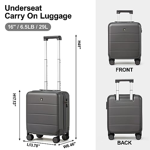 Hanke 16 Inch Underseat Carry On Luggage Hard Shell Suitcases with Wheels Mini Small Carry On Bag for Airline Approved TSA Luggage Lightweight Travel Suitcase(Graphite Grey)3