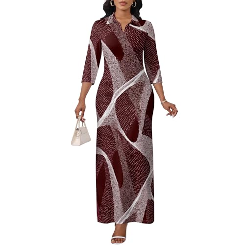 Image of PinkPatty Women's Casual 3 /4 Sleeve Polo V Neck Bodycon Maxi Dress