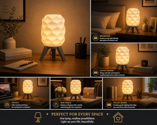 Image of Action Pro Table Lamp with Tripod Stand, Warm Light, Modern Bedside Lamp for Home & Bedroom - Eco Friendly (Design-6)