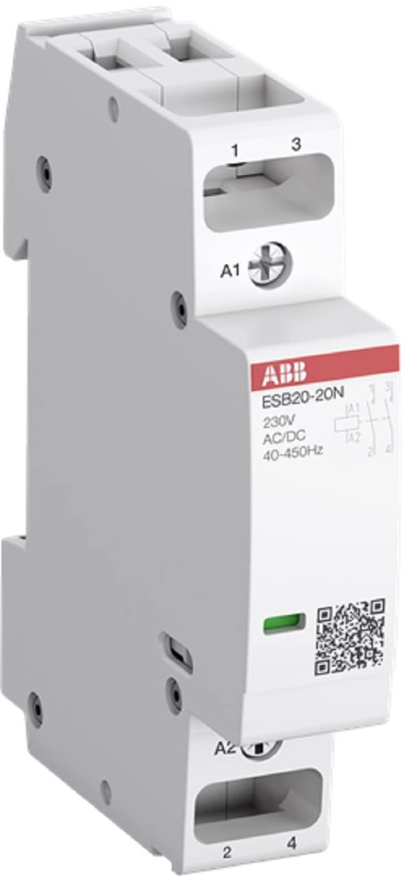 RASMACOR | Contactor modular ABB ESB20-20N-06 | Contactor mudular 2P 20A 2NA 230AC/DC | 18x85x65mm | Durabilidad mecánica:1000000 cycle
